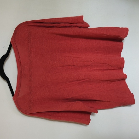 Tahari Rust Orange Boxy V-Neck 100% Linen T-Shirt Short Sleeve Women's Size L - Picture 2 of 4
